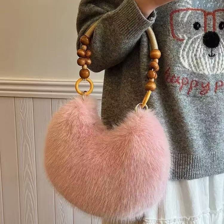 New Cross-Border Fuzzy Bag Women's Korean-Style Fashion Commuter Handbag Shoulder Bag Large-Capacity Moon Bag Plush Bag