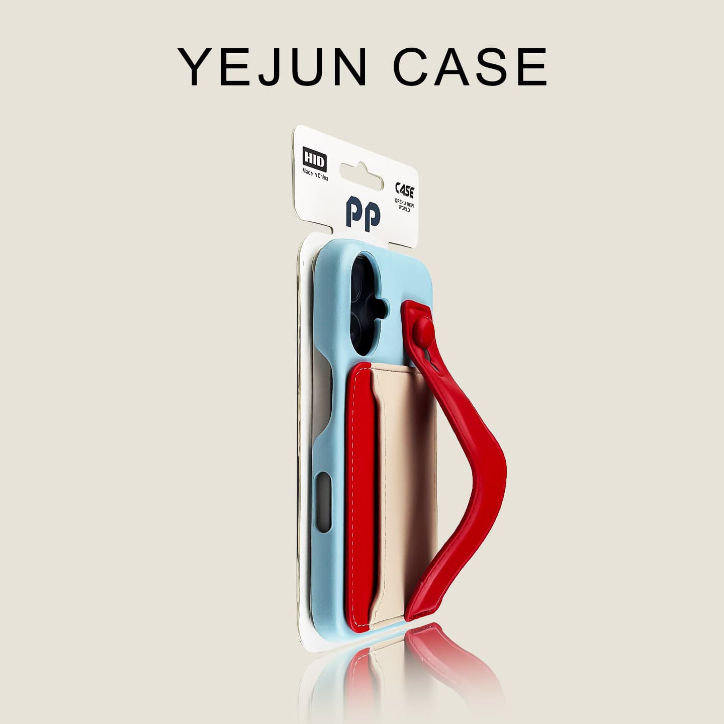 Compatible with iPhone 16/16 Pro Phone Case, Blue Case with Red Wristband, Apple 16 Pro Max Two-Tone Card Holder Case 15