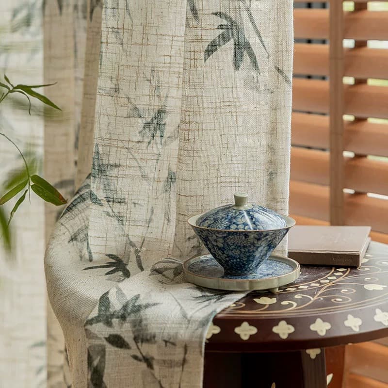 202 New Linen Curtain Sheer New Chinese Zen Tea Room Lucky Bamboo Semi-Sheer Window Curtain