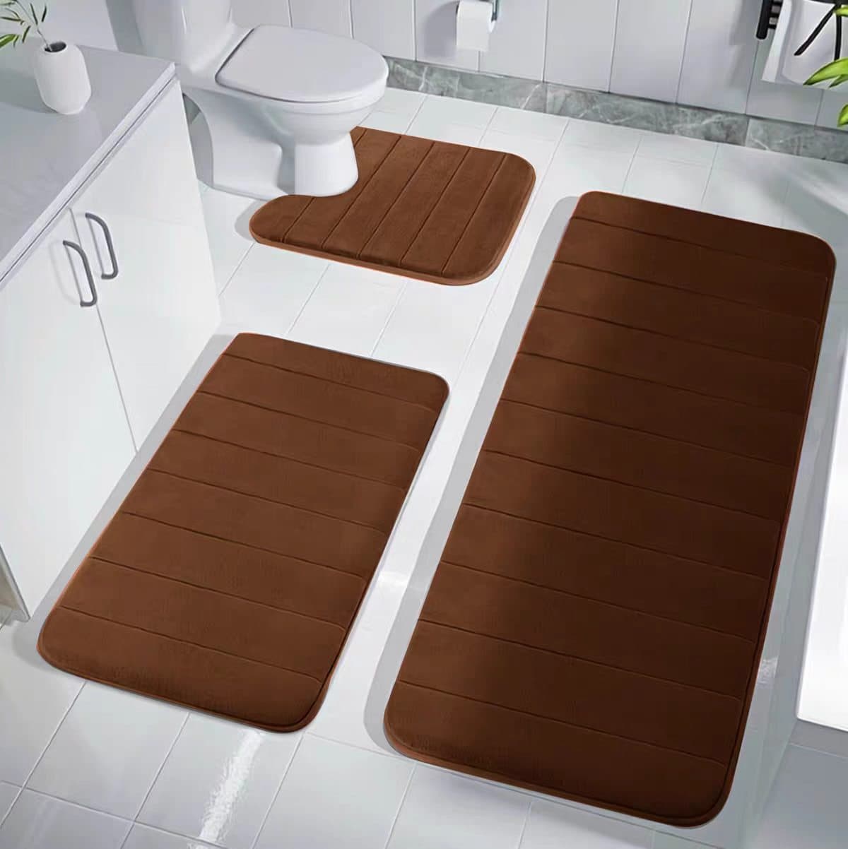 Coral velvet floor mat set bathroom absorbent anti-slip foot mat washable solid color quilted bathroom anti-slip mat