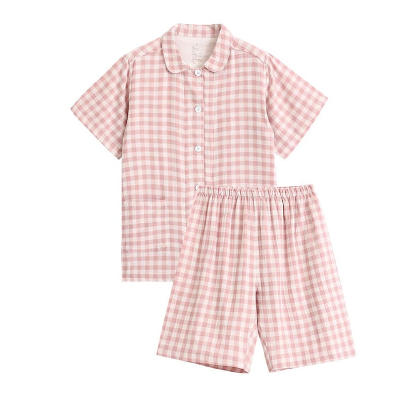 Japanese Muji Style Pure Cotton Double-Layer Gauze Pajamas Women Short Sleeve Summer Homewear