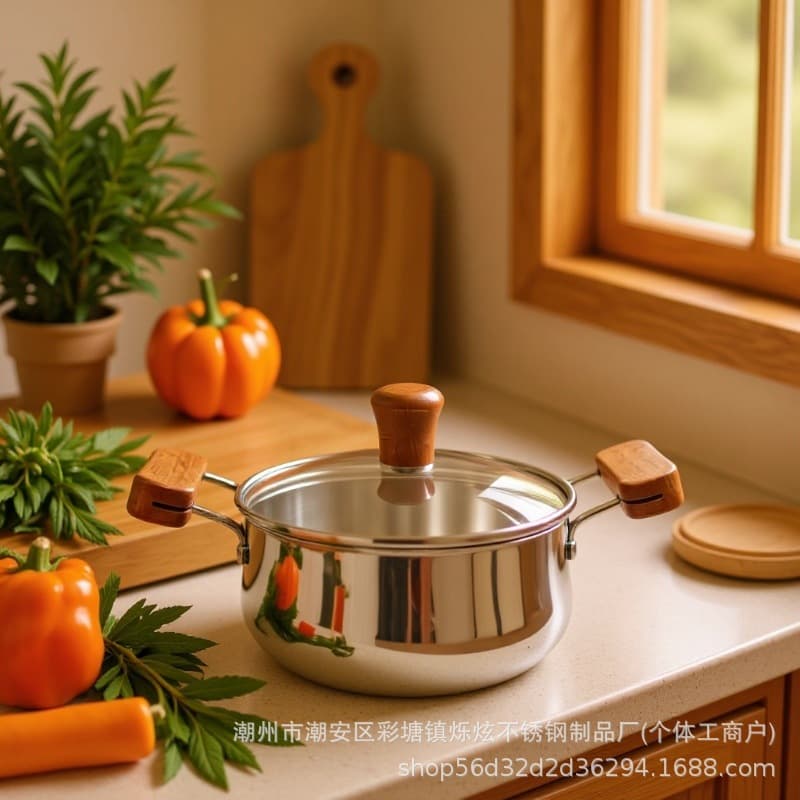 Mini Double-Ear Coated Stainless Steel Soup Pot for Home Baby Thickened Complementary Food Noodle Milk Pot Factory