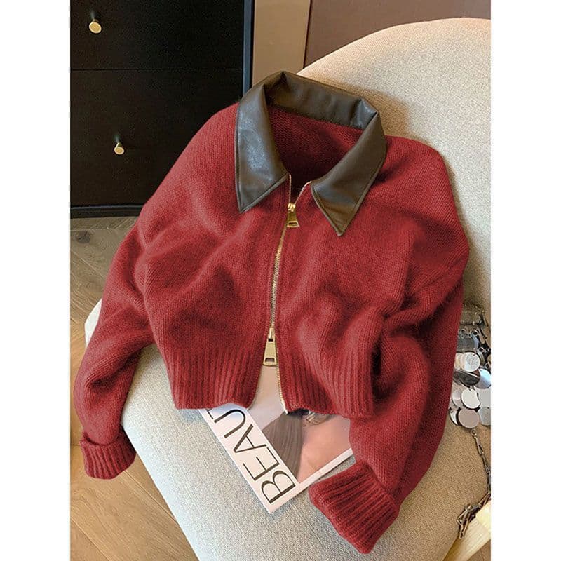 Lazy Style Soft Knit Cardigan Sweater for Women 2025 New Autumn Winter Bright Red Top...