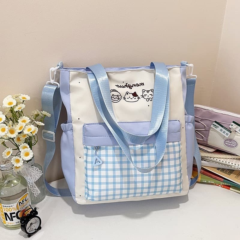 Plaid Tutoring Bag, Fresh and Cute Crossbody Bag for Elementary School Girls, High-Aesthetic Single-Shoulder Backpack, Junior High Handbag