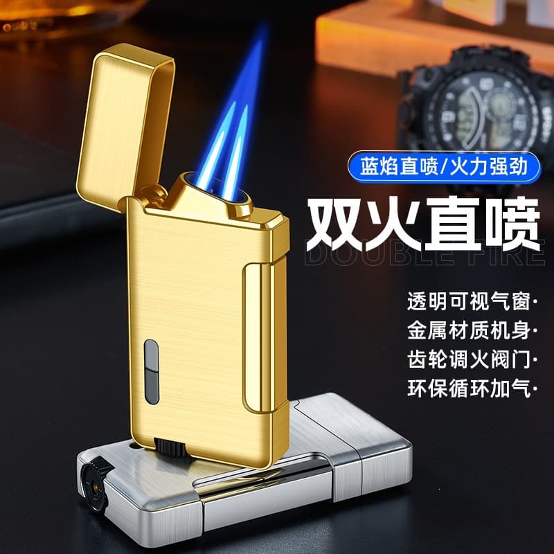 LD320 Side Press Direct Jet High-End Metal Visible Gas Window Windproof Blue Flame Lighter Personality Creative Lighter
