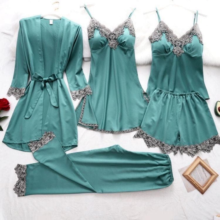 Loungewear European American Pajamas Cross-border Lingerie Sexy Camisole 5-Piece Set Wholesale Sweet Plus Size Women's Exports