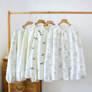 Factory Wholesale Pure Cotton Air Layer Cotton Sleepwear Women's Top Single Piece Spring/Autumn Layered Cardigan Homewear Wearable Outside