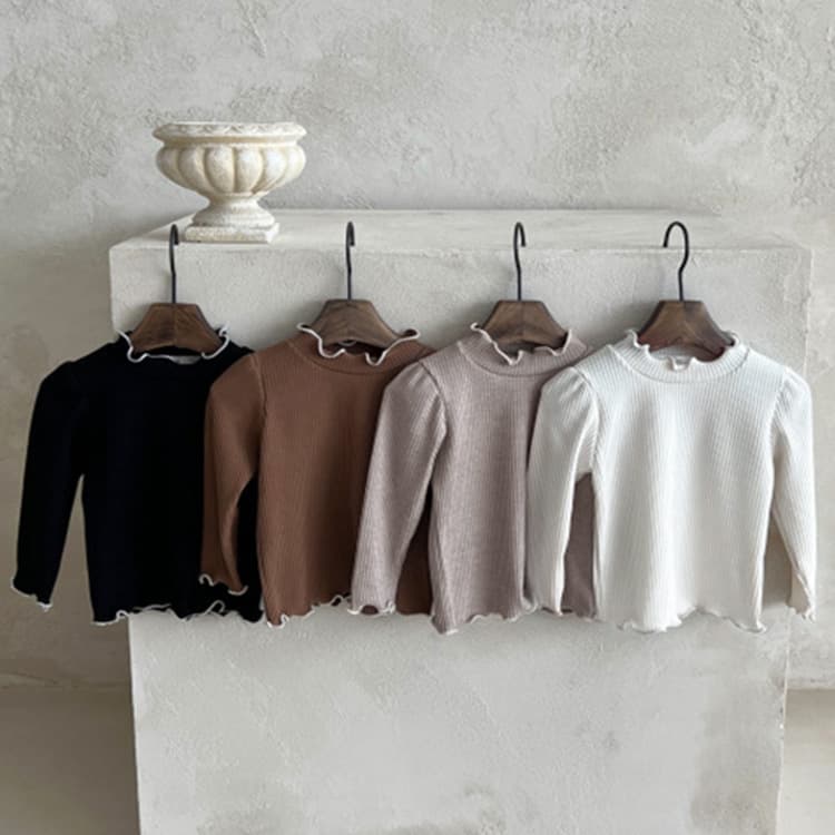 2026 Fall Baby Half-Turtleneck Base Layer Top for Girls, Autumn Wooden Ear Knit Ribbed Base Layer T-Shirt