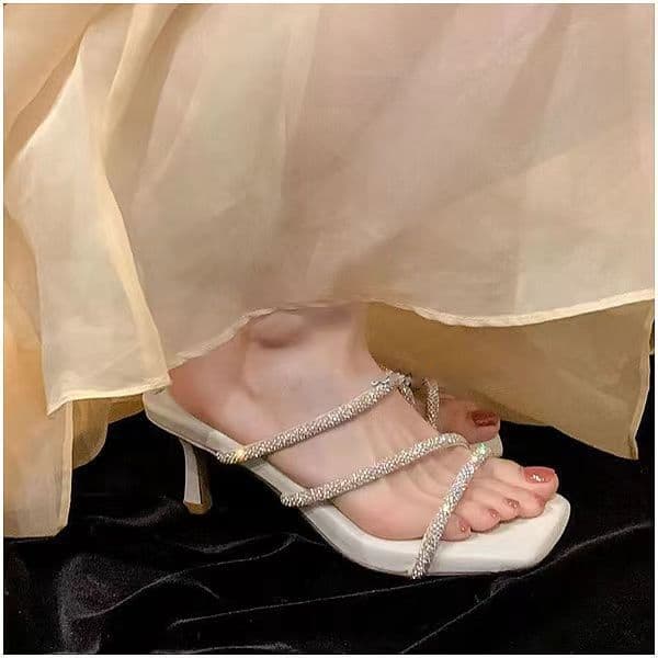 French Style Elegant One-Strap Sandals 2024 New Summer Women's Exquisite Rhinestone Stiletto Heels