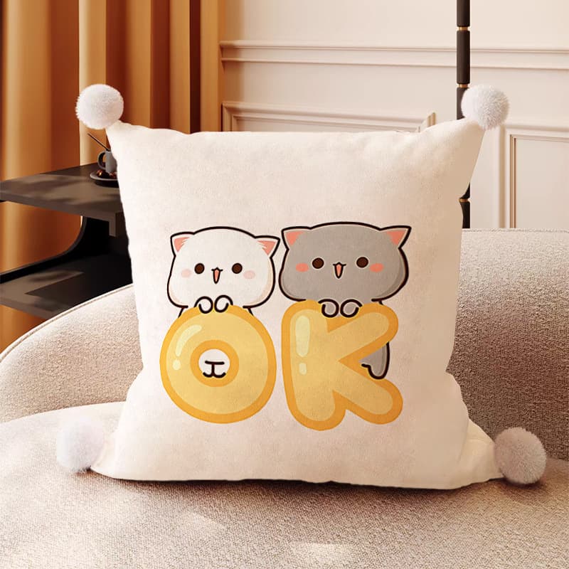Peach cat pillow sofa bay window cushion bedside backrest office cushion square extra large pillow case with core