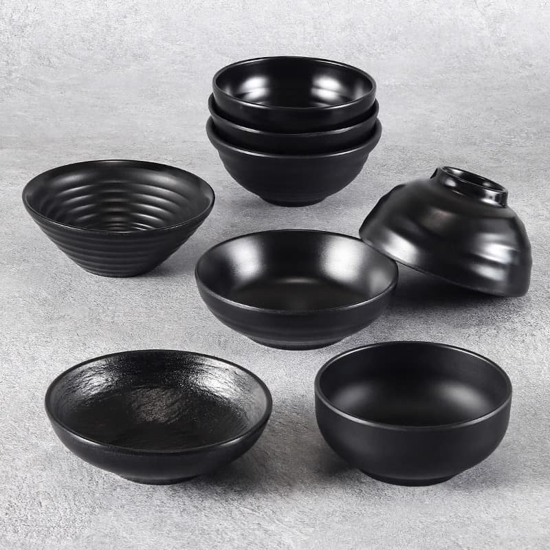 Melamine Small Bowl Commercial Black Plastic Porridge Bowl for Cafeteria, Hot Pot Dipping Sauce Bowl, Seasoning Bowl, Small Soup Bowl, Rice Bowl
