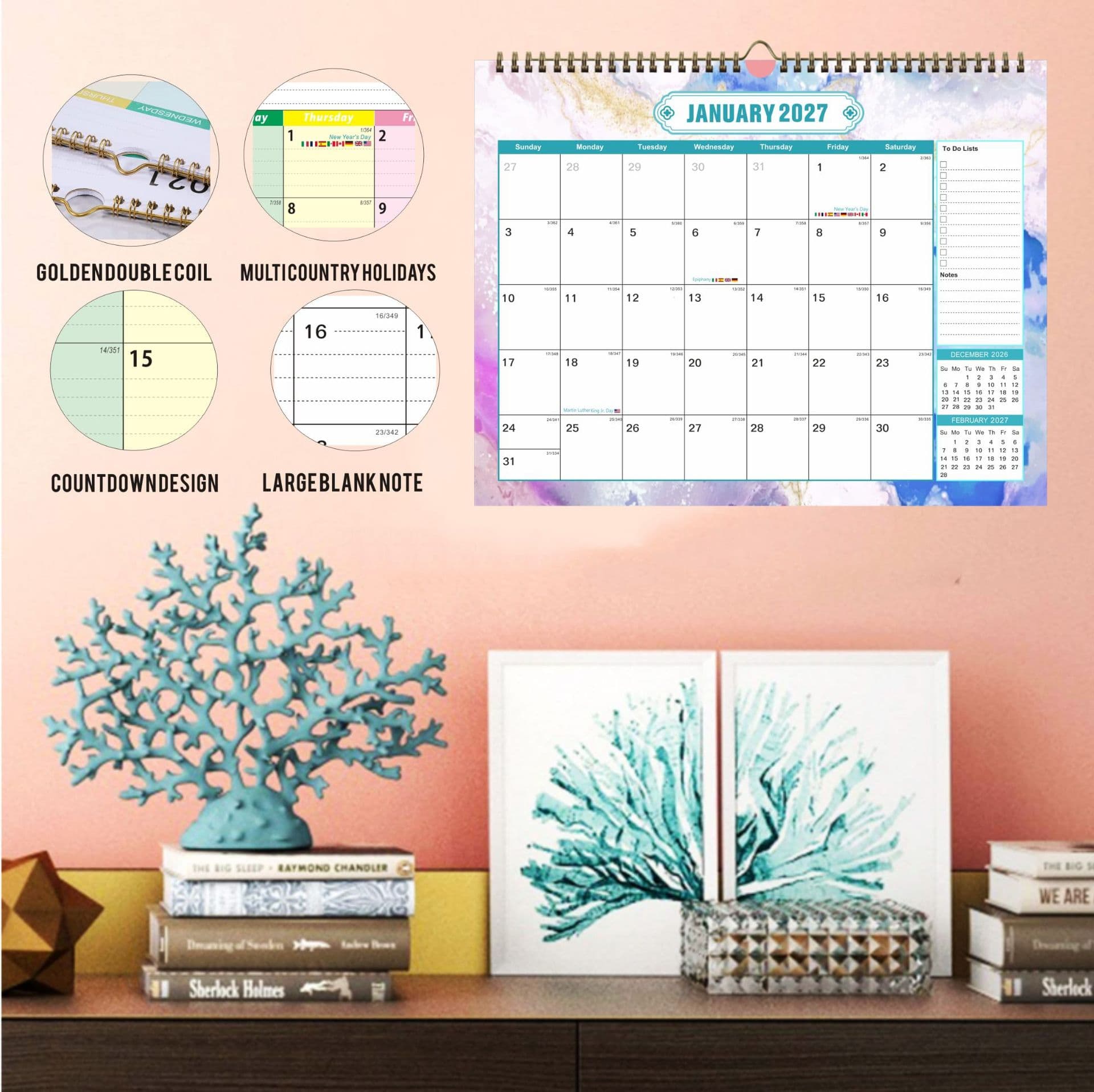 2026-2027 Wall Calendar, US & Canada Calendar, Desk Calendar, Holiday Calendar, English Version, Cross-border Hot Selling