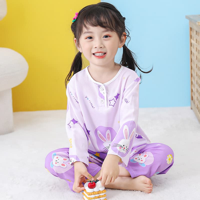 Children's Cotton Silk Pajamas Summer Thin Long Sleeve Baby Homewear Boys Girls Set Wholesale