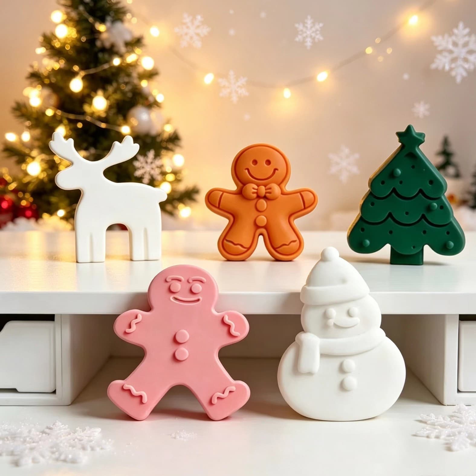 Snowflake Christmas Tree Gingerbread Man Reindeer Scented Candle Silicone Mold Christmas Series Cake Baking Resin Mold