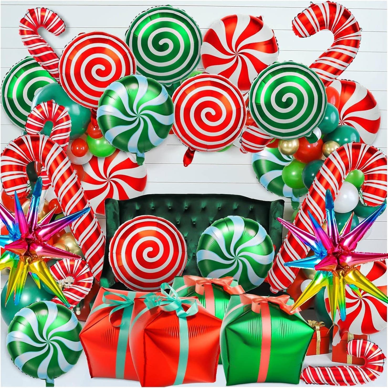 Christmas Gift Box Balloon Santa Cane Balloon Candy Windmill Aluminum Film Holiday Party Balloon Set