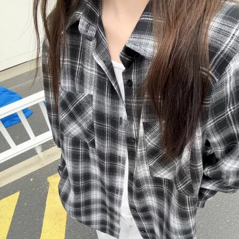 Plaid long-sleeved spring and autumn boys and girls 2026 new shirts retro thin atmosphere plaid shirt versatile tops
