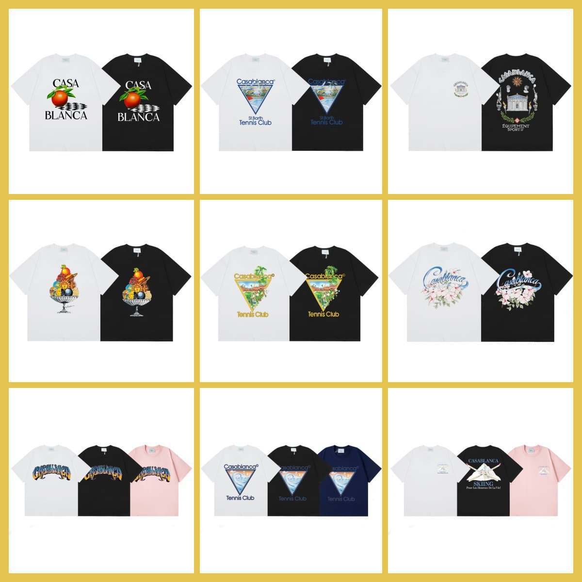 25S Cross-Border Trendy Brand Casablanca Casa Letter Geometric Pattern Printed Short Sleeve T-Shirt Men Women High Street Half Sleeve