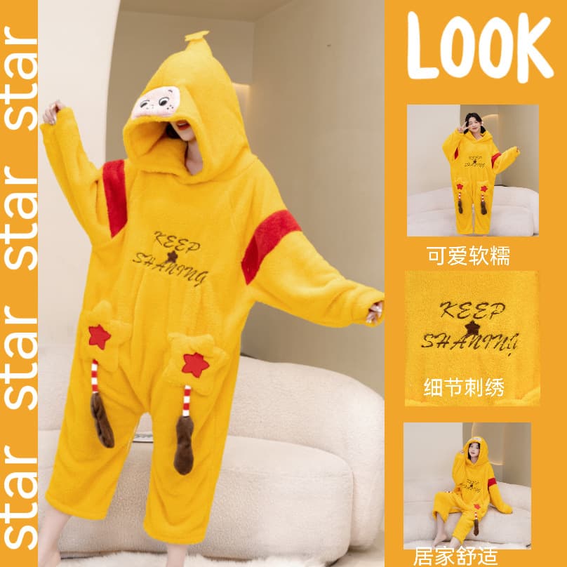 Star Character Cartoon Homewear Plush Fleece Onesie Pajamas for Couples and Friends, Cute Cartoon Pajamas for Women, Soft and Comfortable
