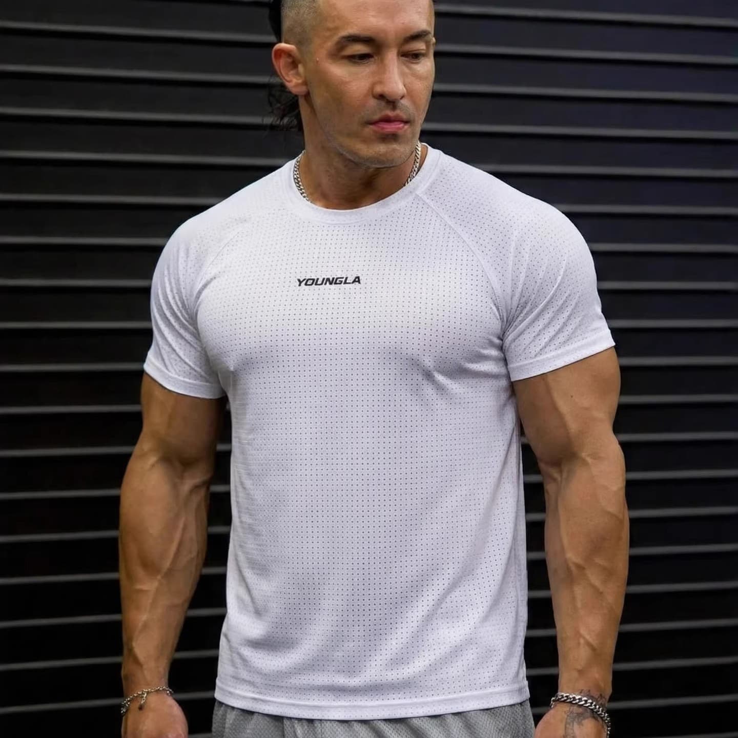 YOUNGLA New Fitness Wear Sports T-Shirt Muscle Compression Shirt Men High Elastic Training Shirt Short Sleeve Gym Wear Men