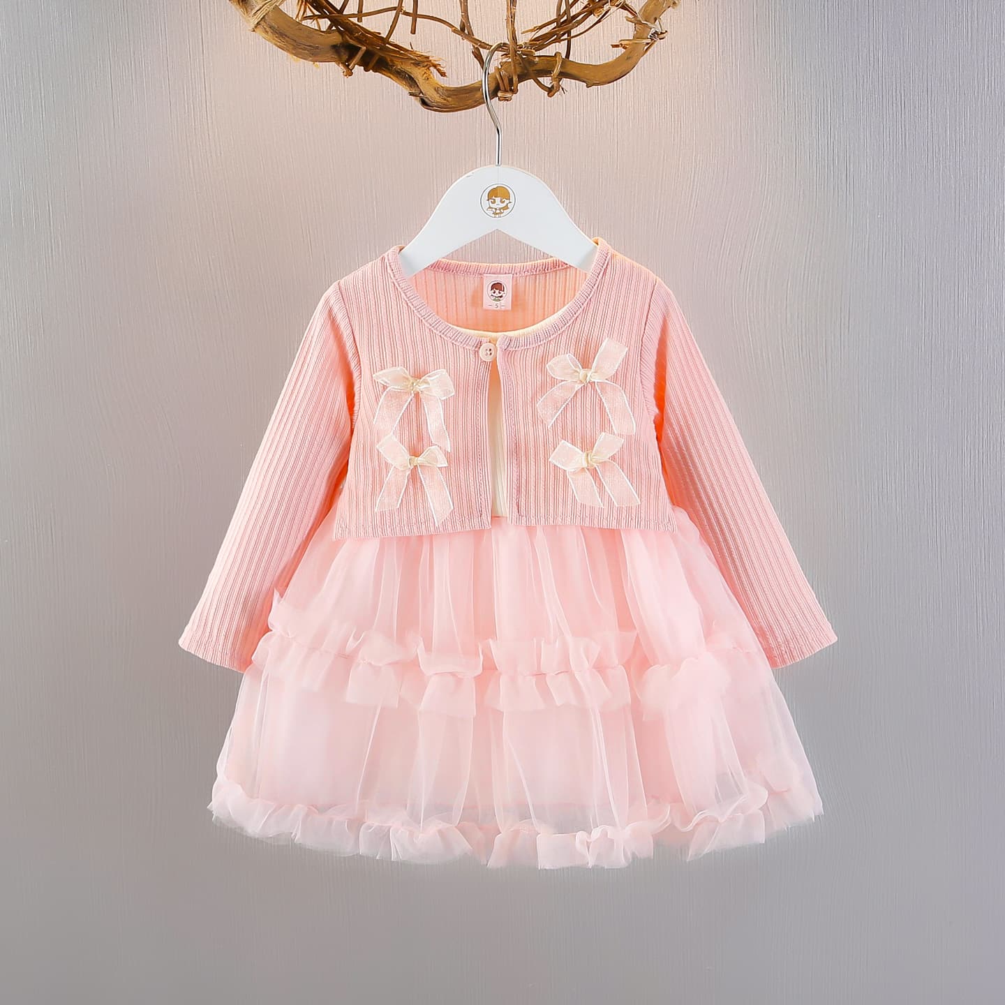 Spring New Baby Girl Fashionable Dress Long Sleeve Children's Clothing Little Princess Sweet Tulle Skirt Trendy
