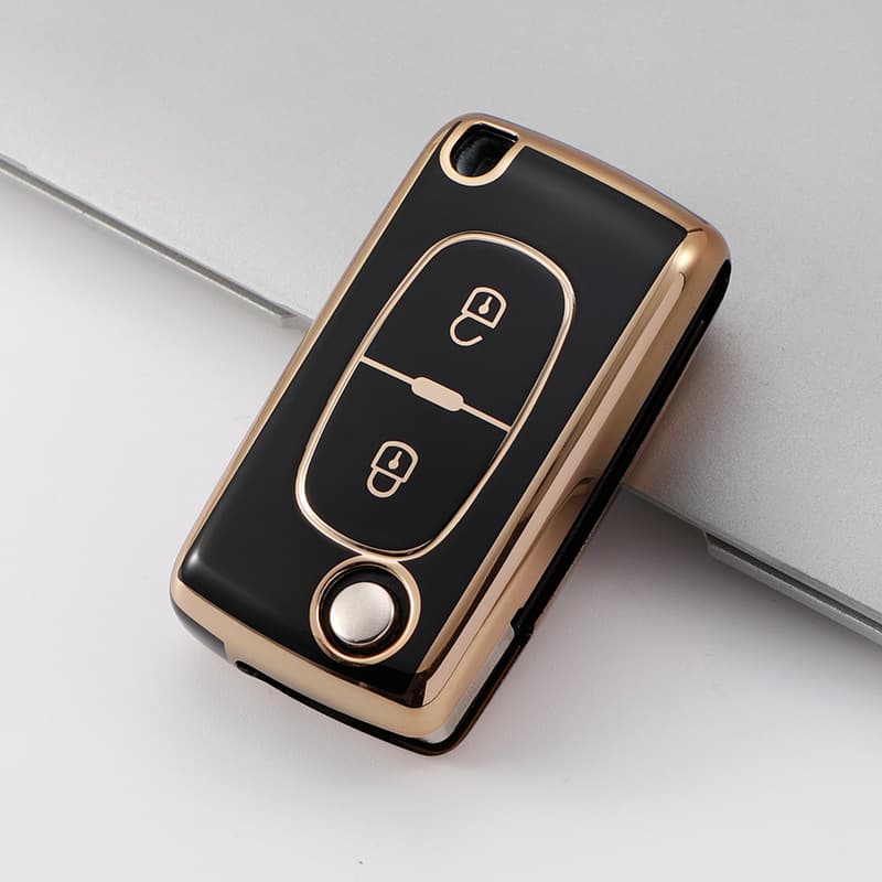 Peugeot Car Key Case Compatible with Citroen Dongfeng C4 Key Shell Gold Trim Key Cover TPU Factory Wholesale