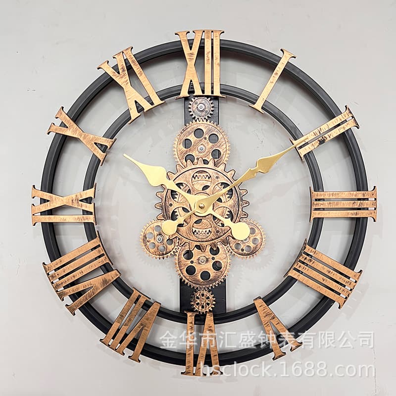 New Vintage Gear Clock with Roman Numerals, Rotating Gears, Antique Finish Wall Clock, Creative Design for Wholesale Export