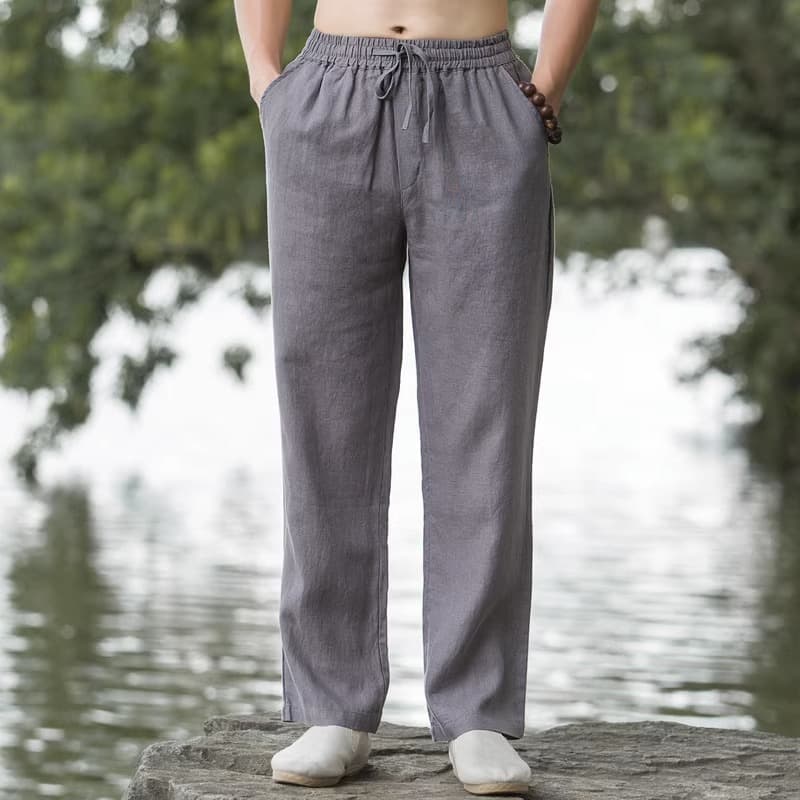 Linen casual pants men's Tang suit summer Chinese style men's loose thin straight cotton and linen long pants trendy and breathable