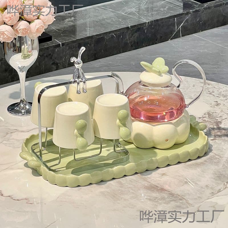 Ins-style Warming Tea Set for Women, Health-Preserving Delicate Teapot, High-Temperature Resistant Glass Fruit and Flower Tea Set