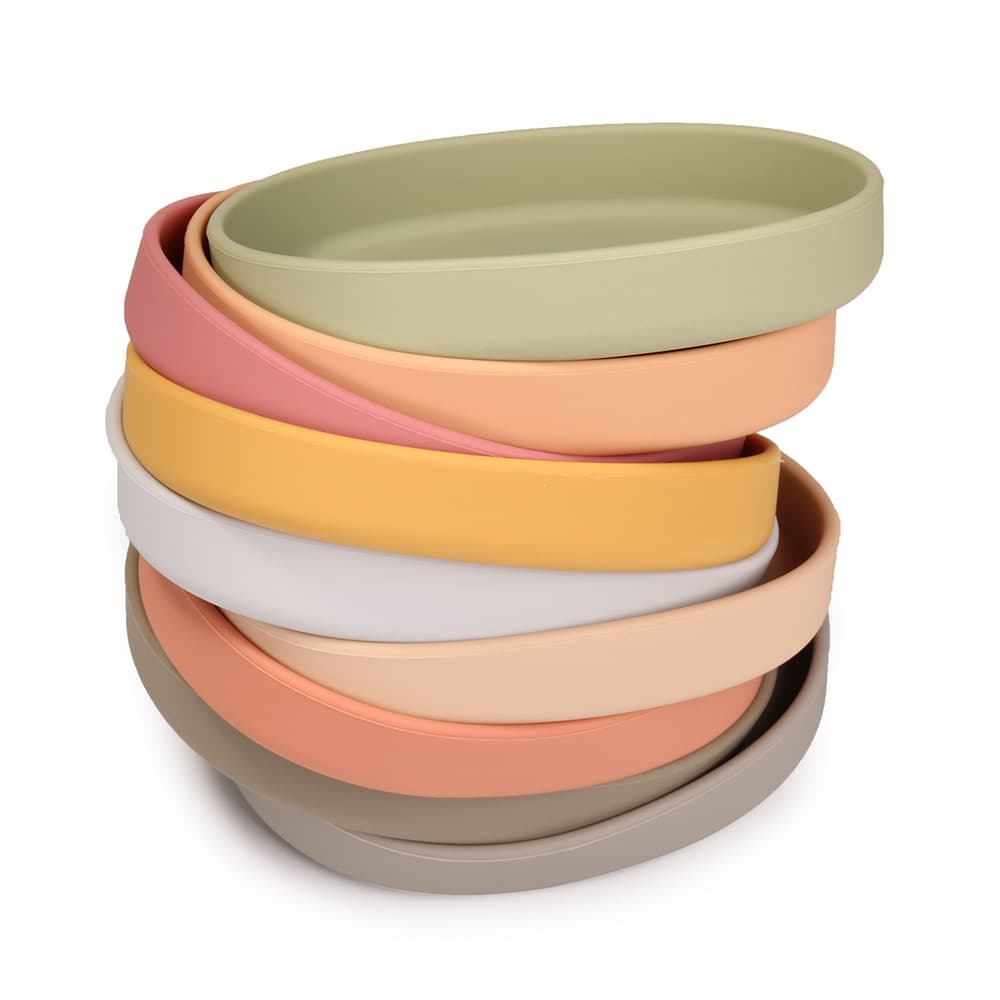 Cross-border food-grade silicone children's plates, baby and infant complementary food bowls, drop-proof and heat-resistant feeding tableware wholesale