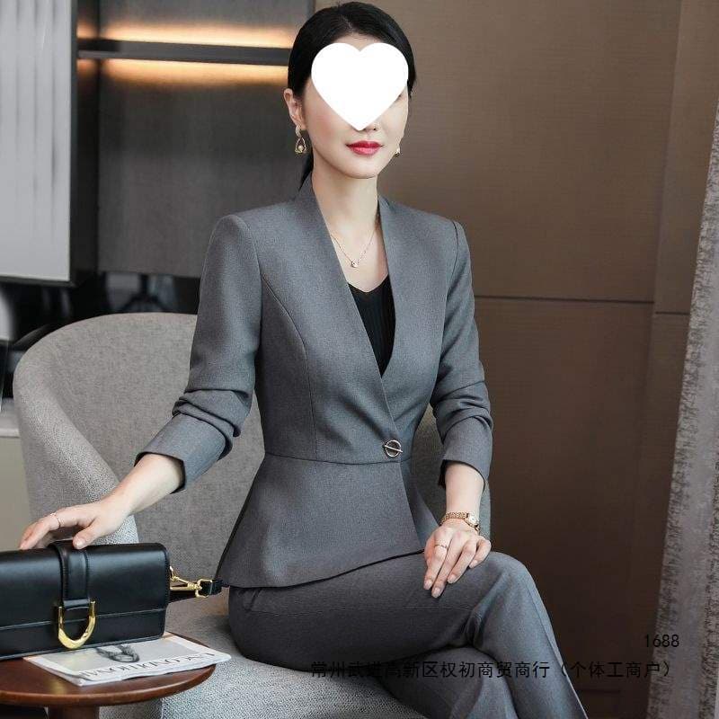 Gray Suit Set for Women Professional Workwear Full Set Formal Attire Beautician Uniform