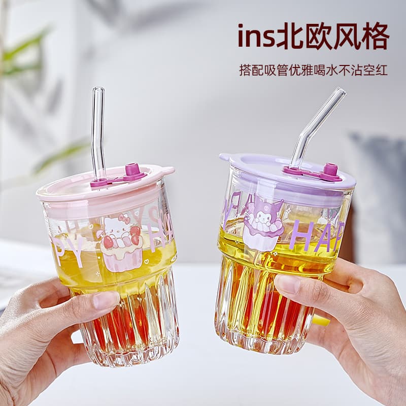 New cute cartoon stacking cup printed glass cup milk cup office coffee cup simple isn style cup