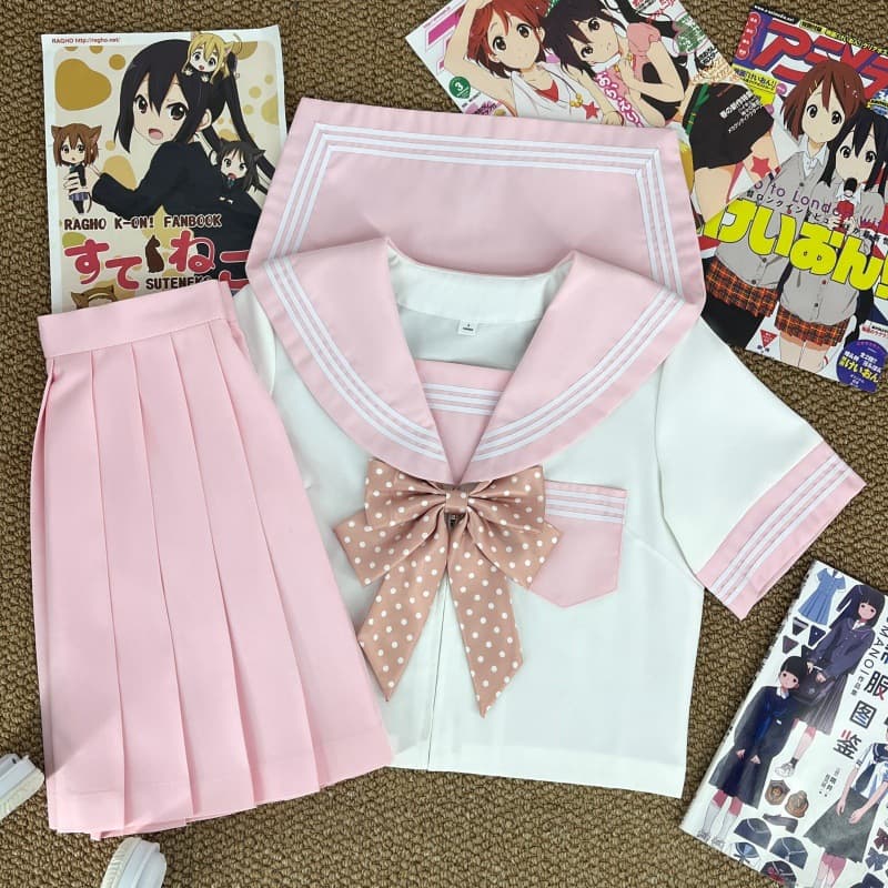 Japanese Sweet Sailor Suit Pink Collar White Three-Stripe Authentic School Style Youthful Pink White JK Uniform Pleated Skirt Set