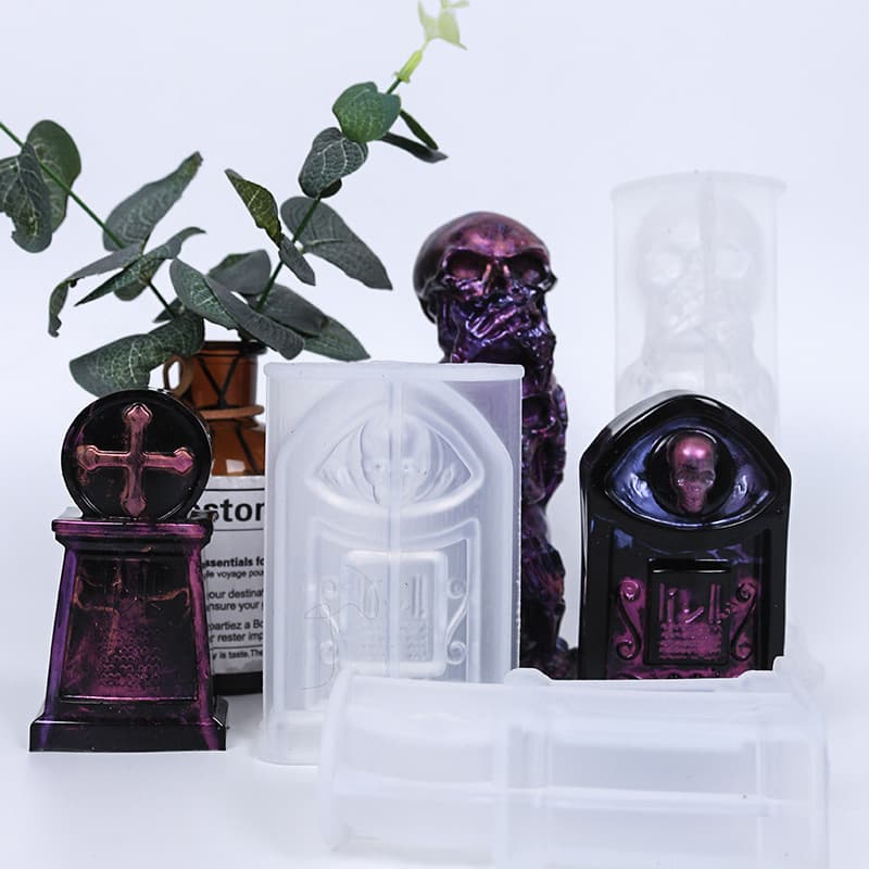 Deyi Life DIY Epoxy Resin Mold Skull Tombstone Ornament Mold, DIY Horror 3-Connected Ghost Head Mold