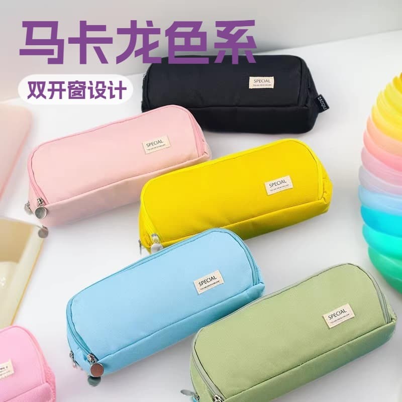New cross-border Korean version large-capacity pencil bag three-dimensional square stationery bag student macaron color double window pencil bag
