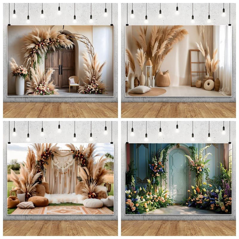Bohemian Floral Greenery Reed Decoration Party Backdrop Banner for Photo Shoots Amazon