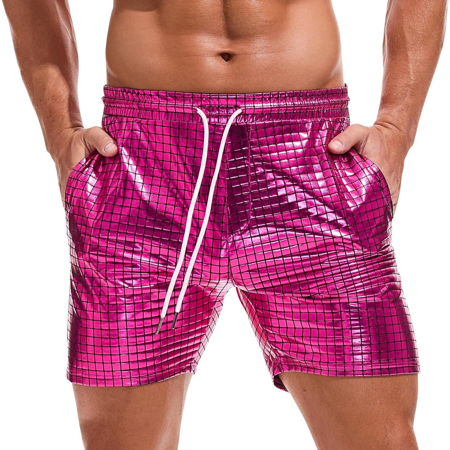 2025 New Style Men's Metallic Shorts Shiny Disco Shorts