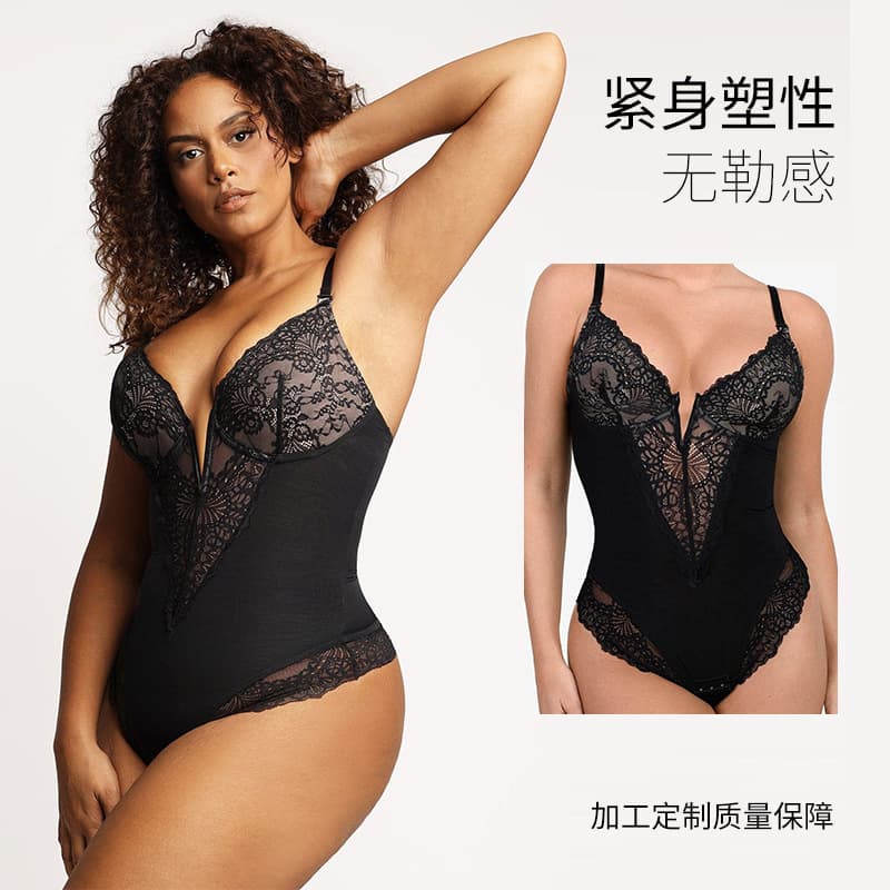 Cross-border Large Size Lace Waist Women's Shapewear One-Piece Body Shaper for Plus Size Women with Abdomen Control and Hip Lifting