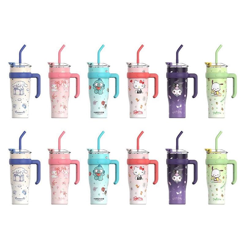New Cartoon 40oz Large Capacity Ice Cup 304 Stainless Steel Thermos Cup with Straw, Car Cup, Portable Handle Cup