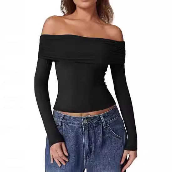 2024 European and American Foreign Trade Women's Clothing Amazon Best Seller Strapless Double Layer Pullover Off-Shoulder Long S