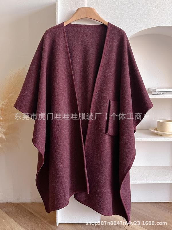 Cross-border TK New Autumn/Winter Women's Cross Multi-functional Wool Shawl Outerwear Vintage Fashion Design Cape