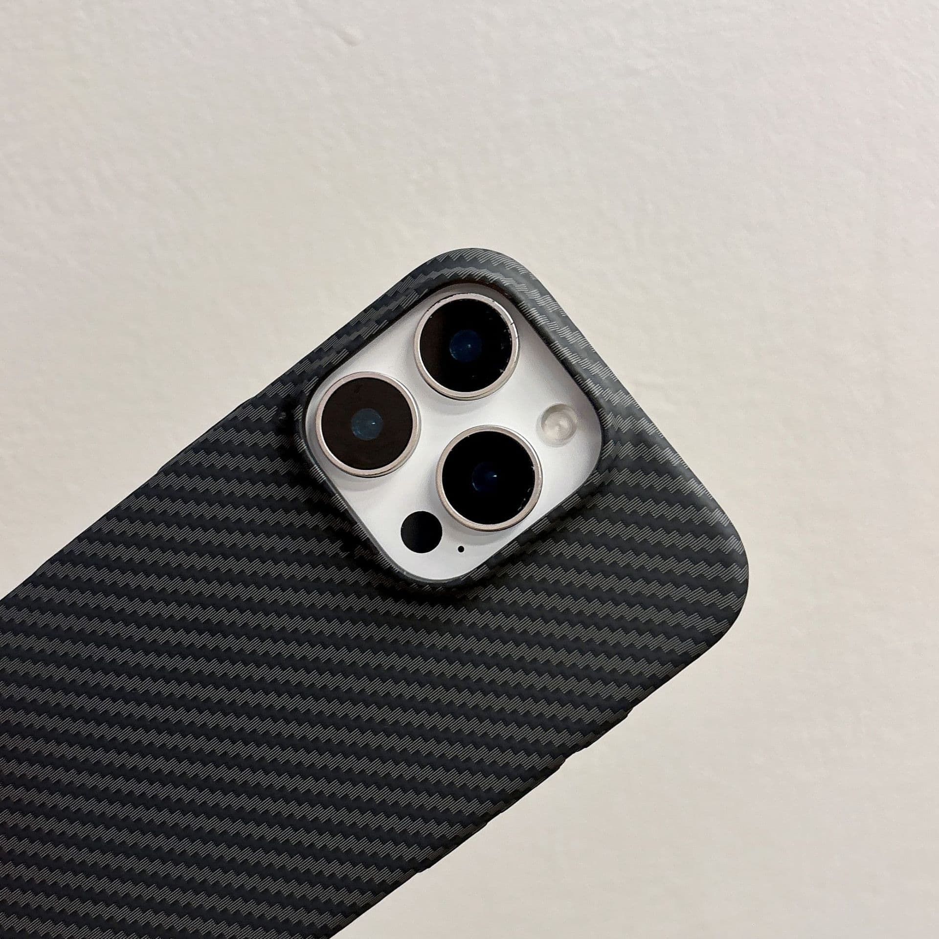 Compatible with Apple 17 Pro Max Large Cutout Water Transfer Kevlar Carbon Fiber Pattern iPhone 16 Full Coverage Drop-Resistant Phone Case