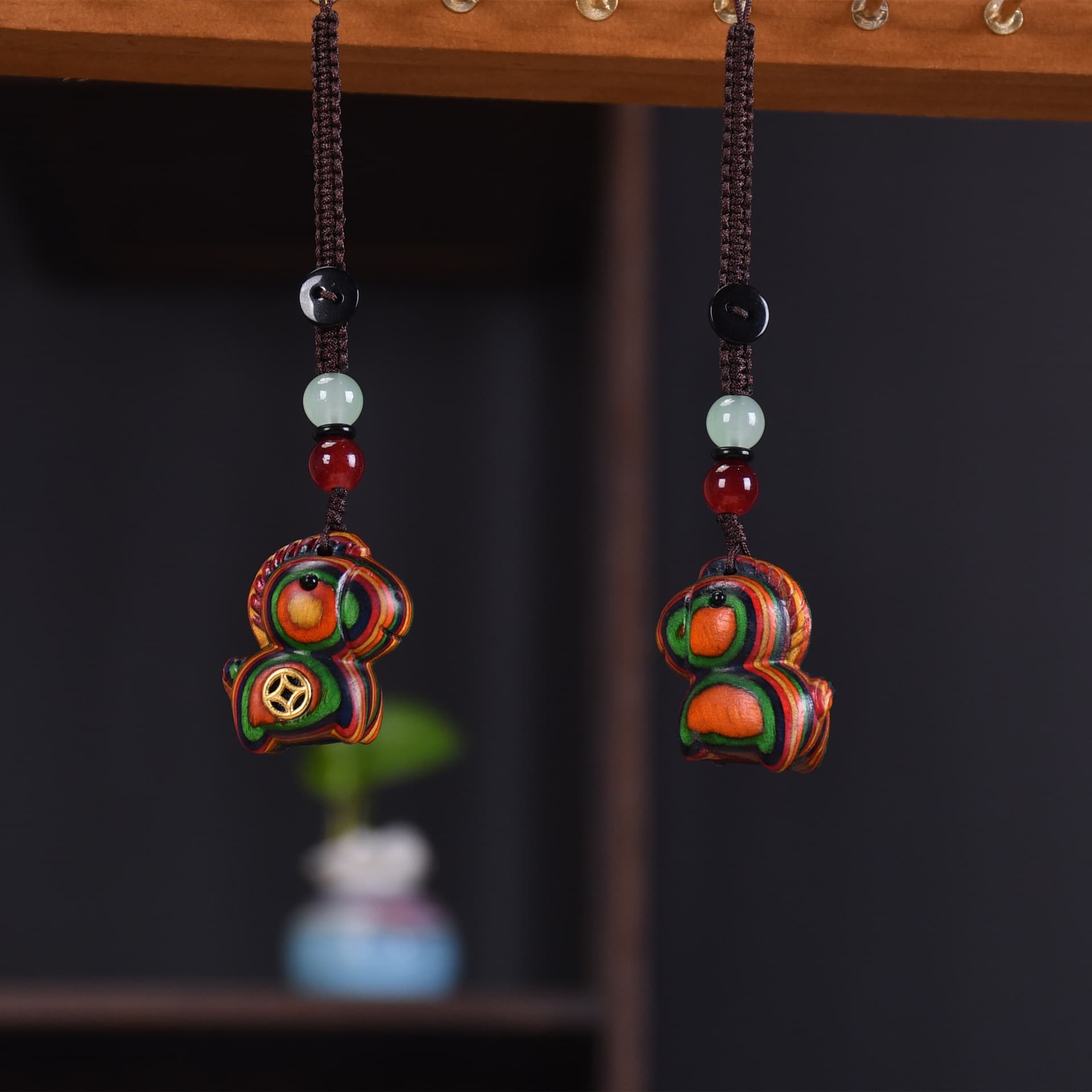 Get rich immediately, car keychain, mobile phone chain, Year of the Horse pendant, zodiac sign bag, hanging neck decoration, wooden crafts