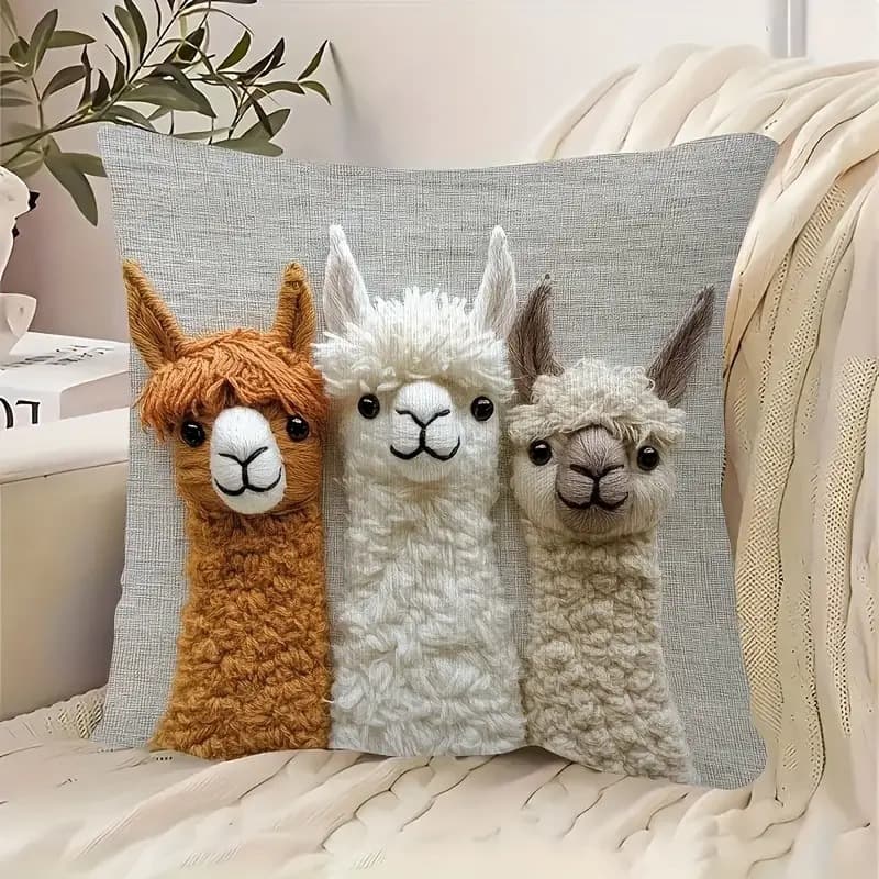 Cute Alpaca Pillowcase 2D Flat Print Imitation Embroidery Pillowcase (No Core Required) Sofa Cushion Cover Home Decor