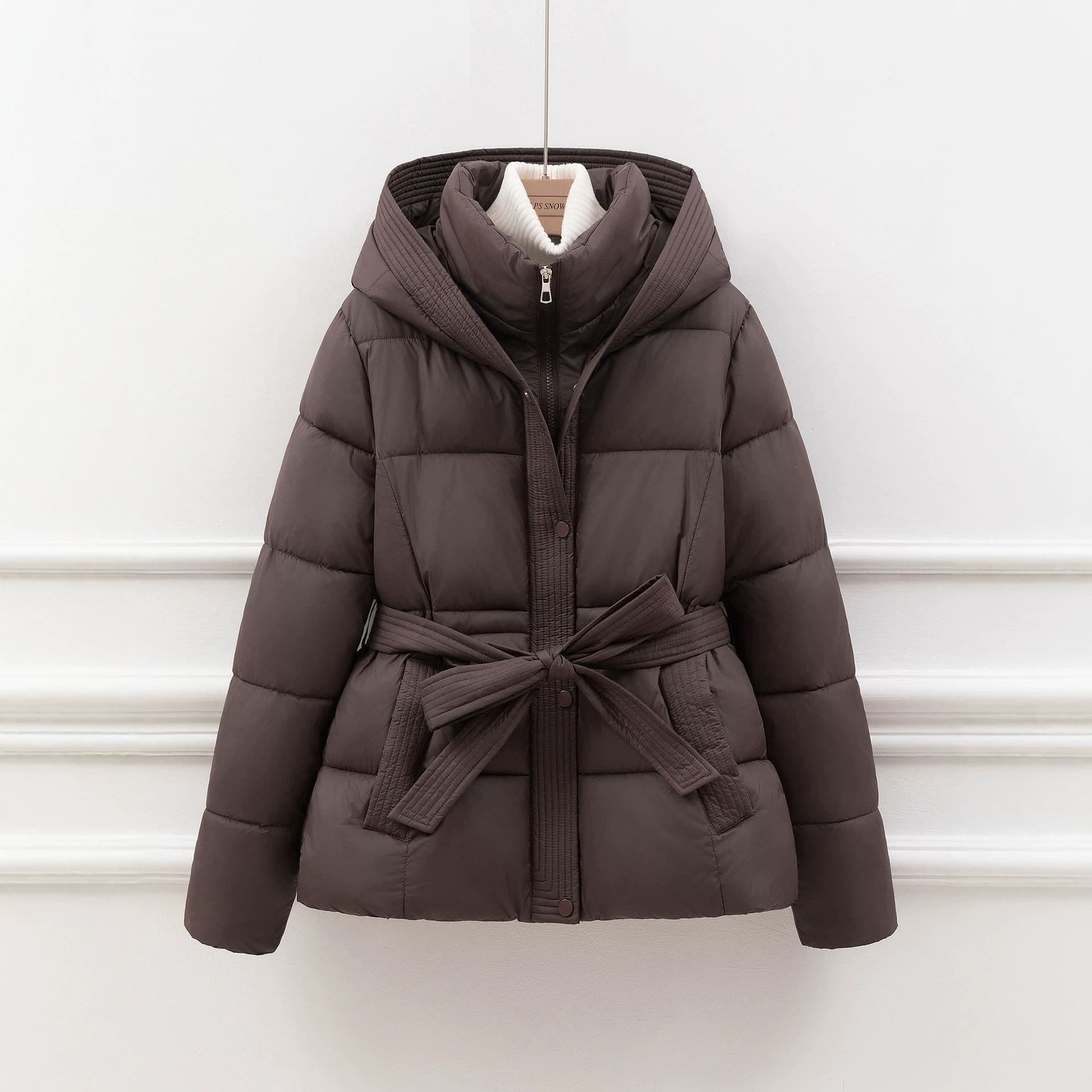 Cross-border lace-up thickened warm casual daily mid-length cotton coat for women European and American women's cotton coat