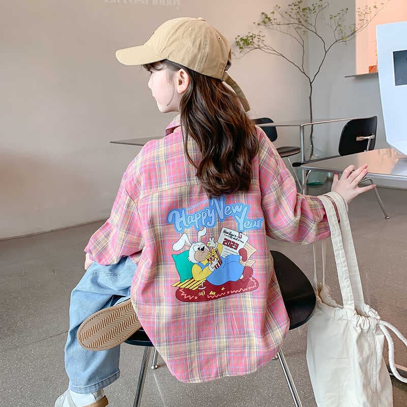Girls Plaid Shirt Jacket New Spring and Autumn Style Children's Thin Autumn Wear Long Sleeve Fall Shirt
