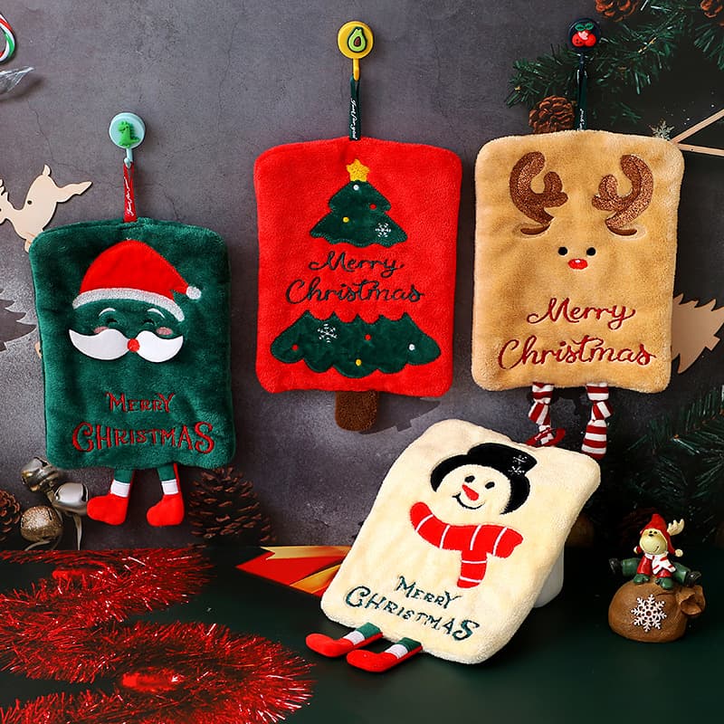 New Cross-Border Christmas Hand Towel, Hanging, Thick Coral Fleece, Quick-Dry Absorbent, Cute Cartoon