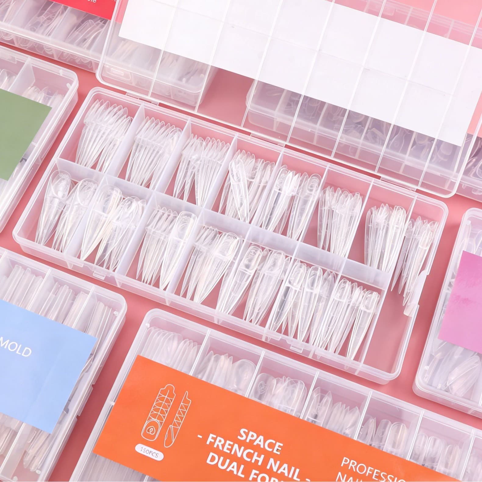 240PCS Space French Nail Film Cross-border New Sandwich Nail Film Long Pointed Bamboo Tube Short Oval Crystal Extension Nails