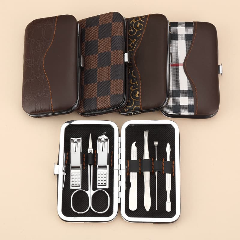 Beauty set manufacturer, nail clipper set, pedicure and manicure tools, scissors, square 7-piece set, logo printed