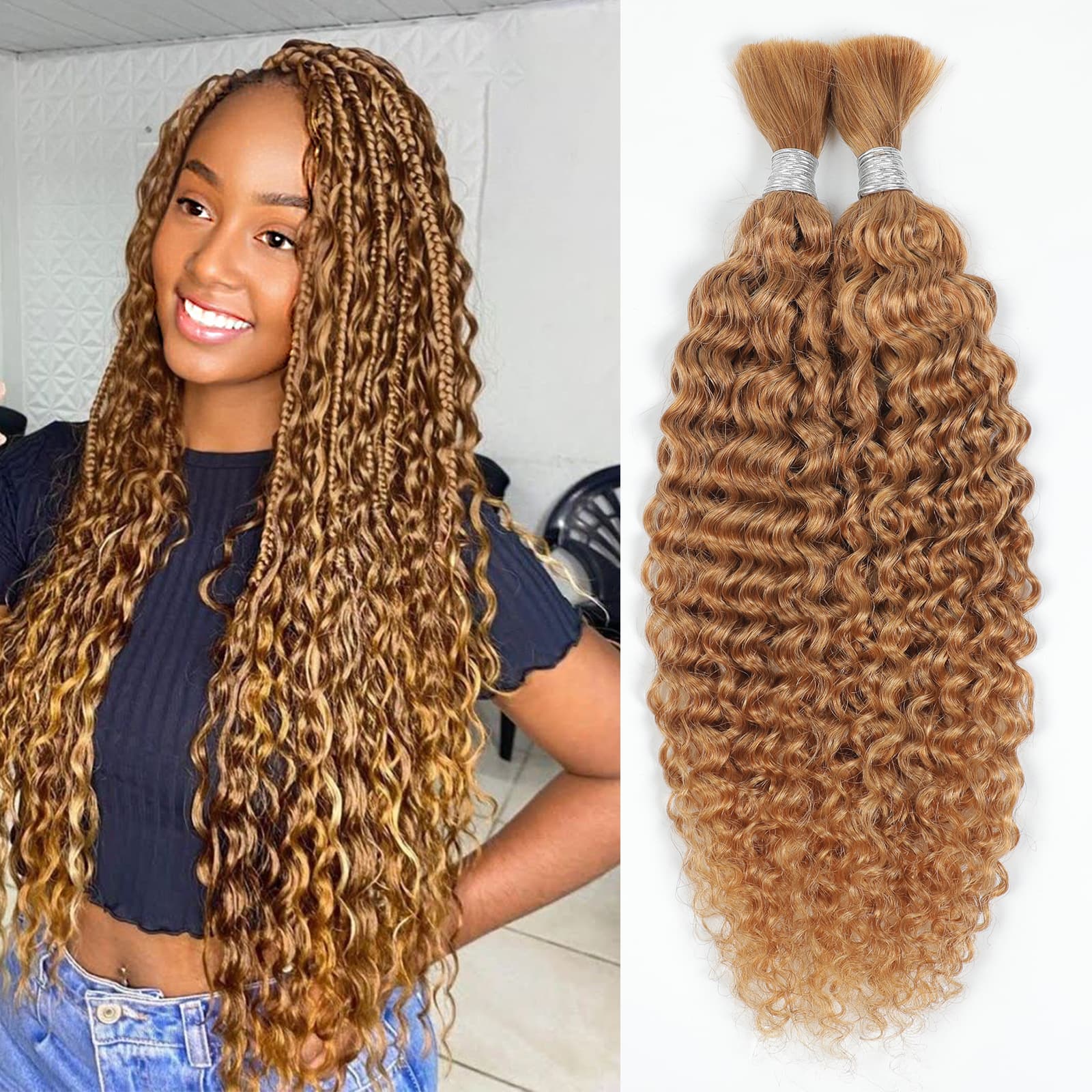 Real Hair Water Wave Braiding Hair Bulk Human Hair Women's Hair Wig