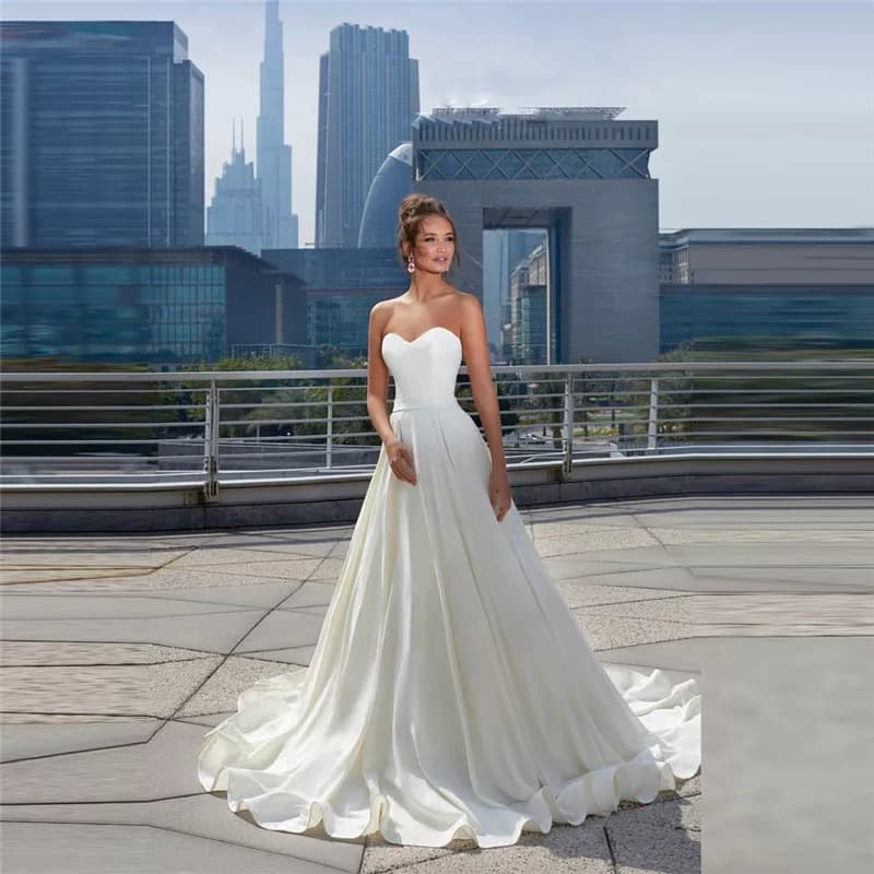 Amazon US/EU 2021 Satin Wedding Dress Long Gown Slimming Off-Shoulder Sweetheart Bridesmaid Dress